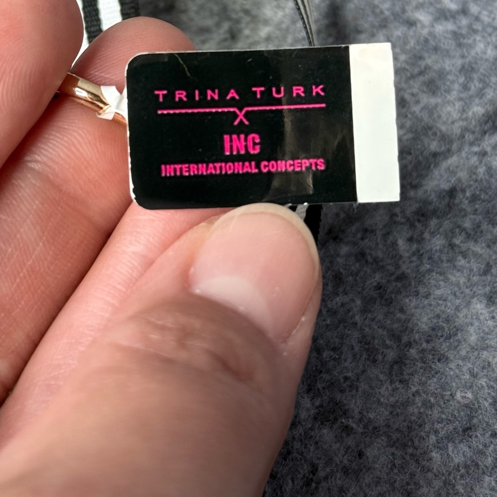 NWT Trina Turk Gold Chain Black & White Stripe Ribbon Tie Necklace - Picture 4 of 5